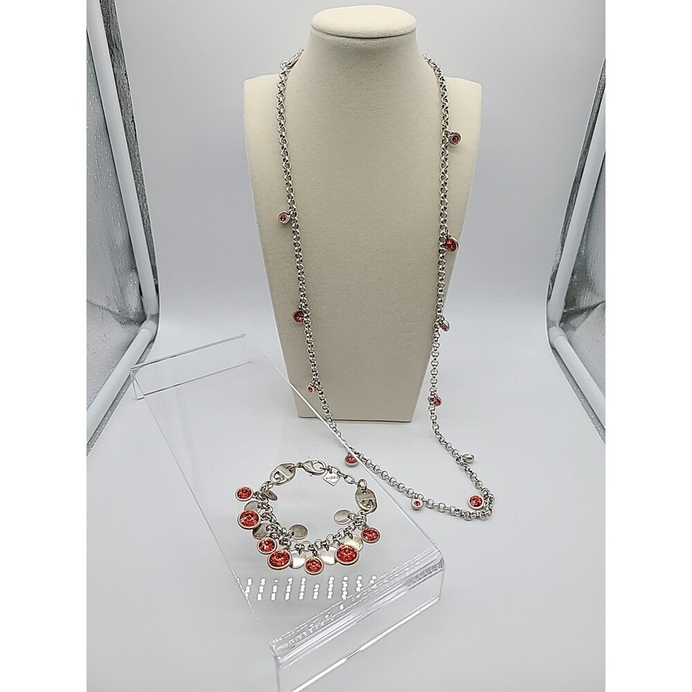 VIDDA Spain Necklace & Bracelet Set - Silver Metal with Red Swarovski Crystals